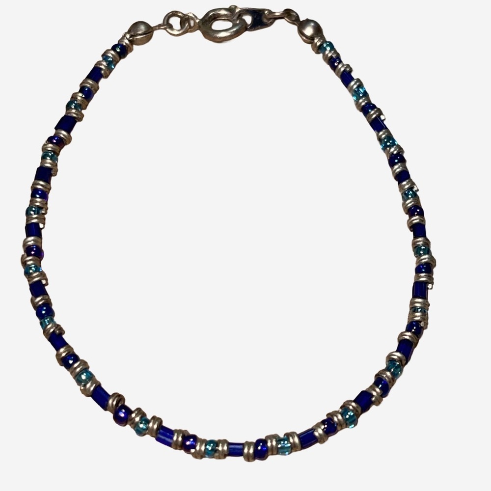 Boho Chic Blue & Silver tone and Beaded Bracelet